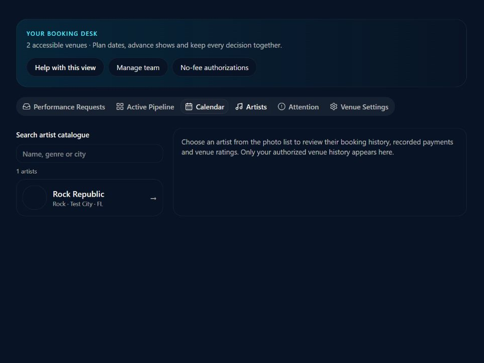 Booking Manager artist history
