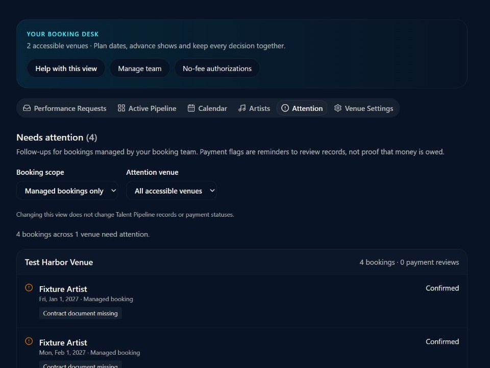 Booking Manager attention queue
