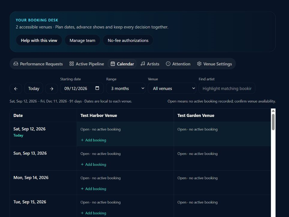 Booking Manager calendar