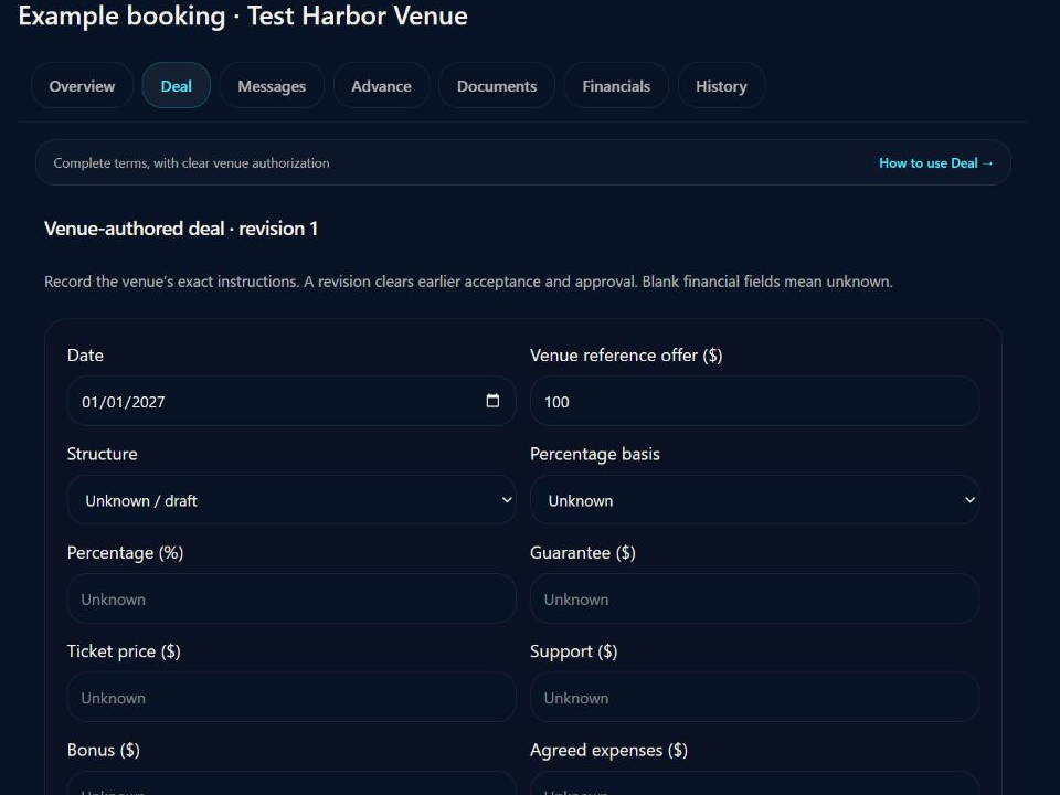 Booking Manager deal workspace