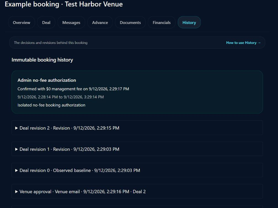 Booking Manager history